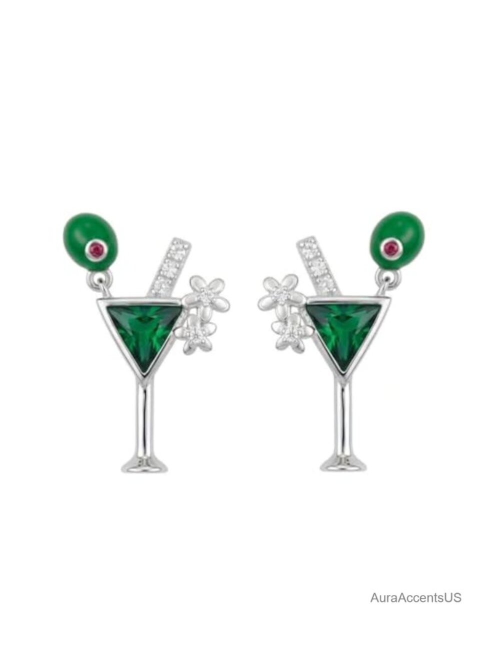 Martini Dangle Earrings Copper Silver Tone Zircon Party Jewelry